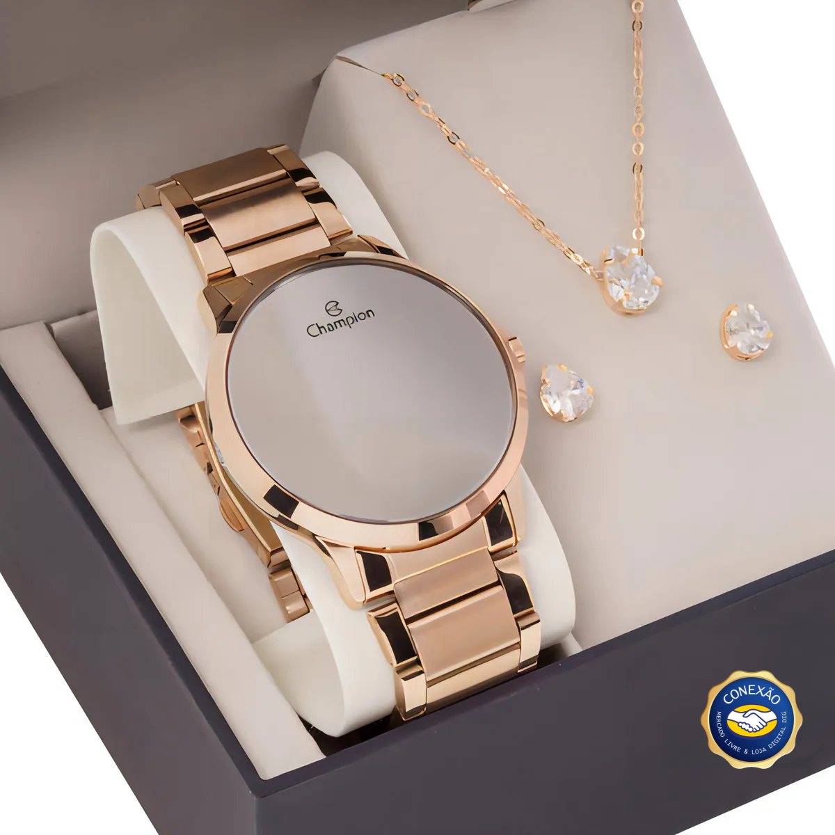 Relógio Champion Rosé + Colar & Brincos – Kit Dia das Mães DIG - Loja Digital