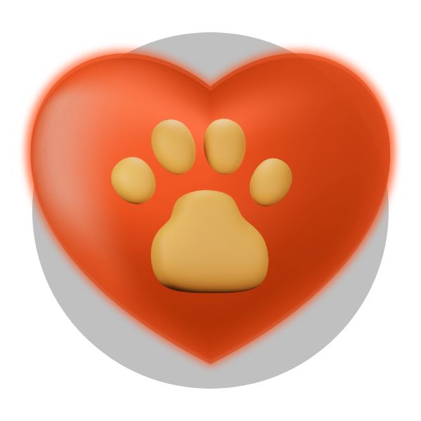 Capa da Coleção "Bichinhos de estimação". Imagem em destaque em arte 3D: Coração fofo laranja com uma pata pet caramelo no meio. Explore agora nossa coleção bichinhos de estimação e demonstre seu carinho pelo seu melhor amigo!