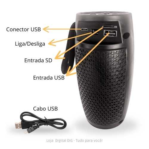 Mini Caixa de Som | Auto Falantes Portátil | Bluetooth | Rádio FM | Luz RGB Loja Digital DIG