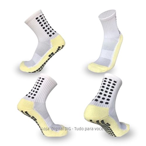 Na imagem: Meias Esportivas Antiderrapantes Respiráveis na cor branca, da Loja Digital Dig. Perfeitas para qualquer esporte. Garanta a sua agora! #LDD