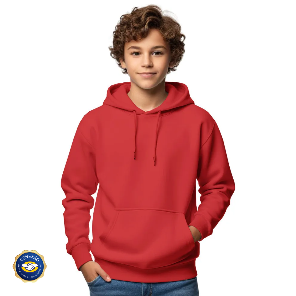 Blusa Moletom Infantil Liso com Capuz e Bolso Canguru Leomelo Store