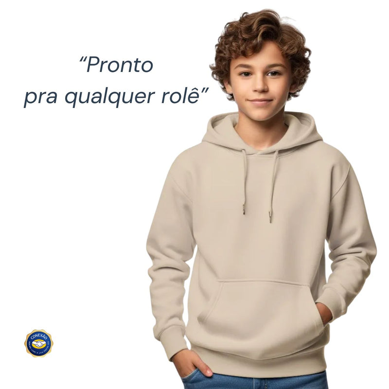 Blusa Moletom Infantil Liso com Capuz e Bolso Canguru Leomelo Store