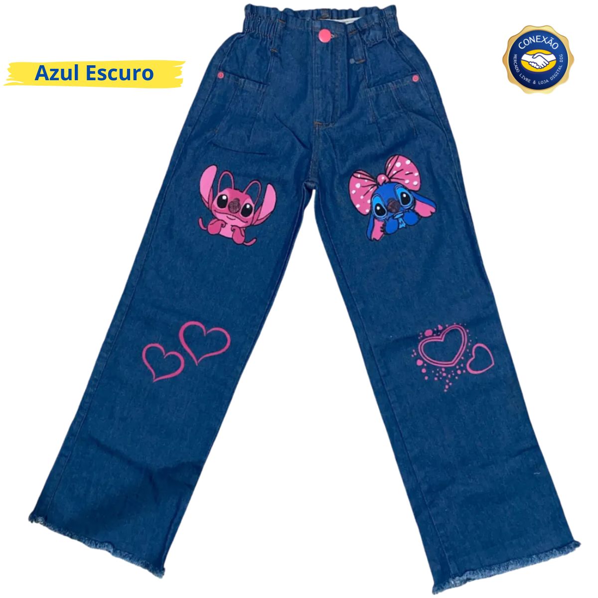 Calça Pantalona Wide Leg Stich - Jeans Infantil Juvenil Larguinha DIG - Loja Digital