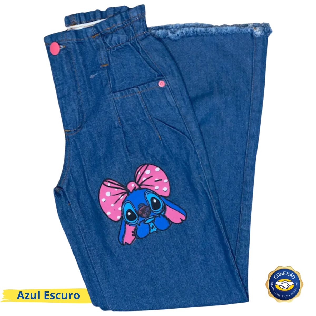 Calça Pantalona Wide Leg Stich - Jeans Infantil Juvenil Larguinha DIG - Loja Digital