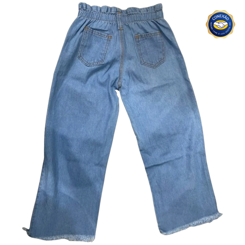 Calça Pantalona Wide Leg Stich - Jeans Infantil Juvenil Larguinha DIG - Loja Digital