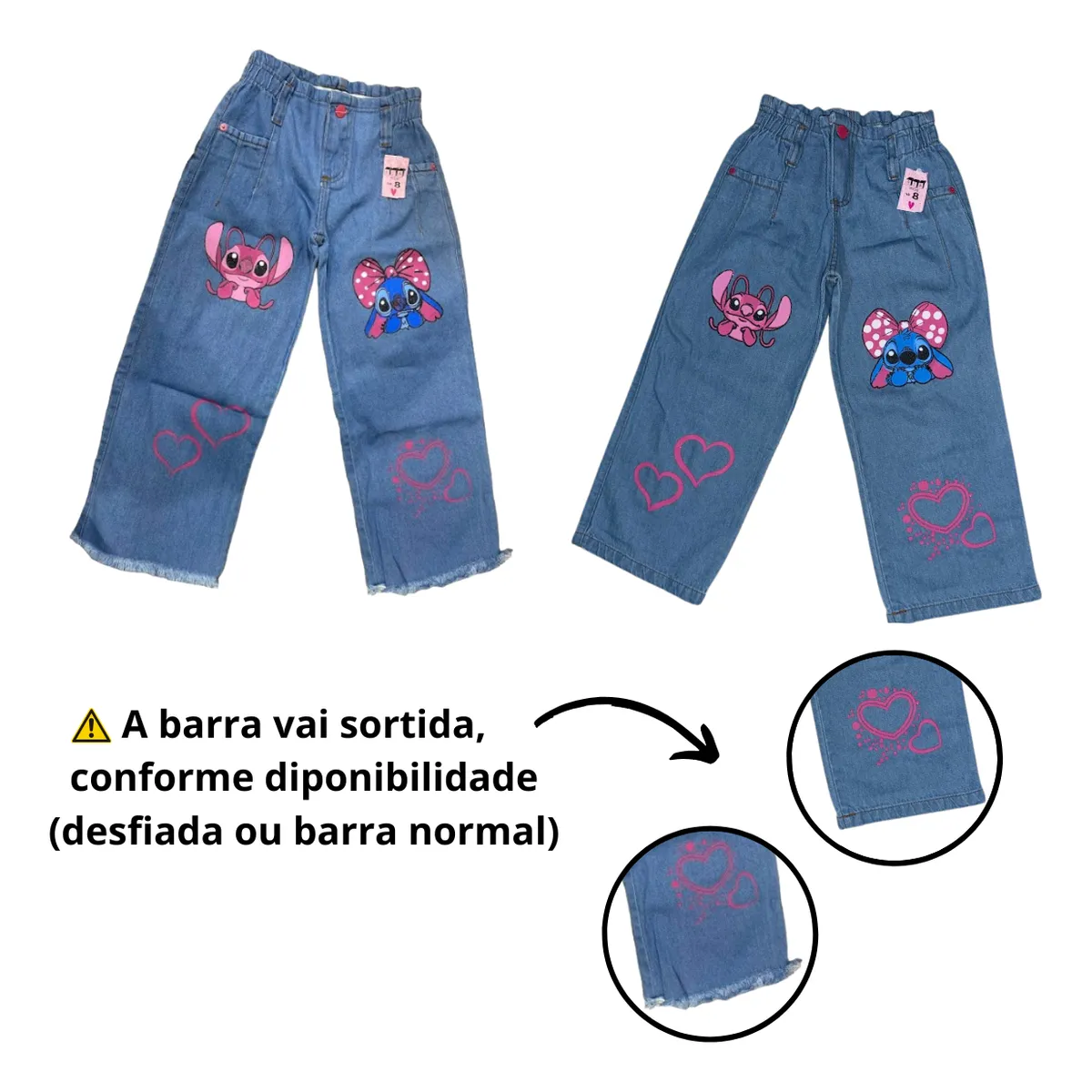 Calça Pantalona Wide Leg Stich - Jeans Infantil Juvenil Larguinha DIG - Loja Digital