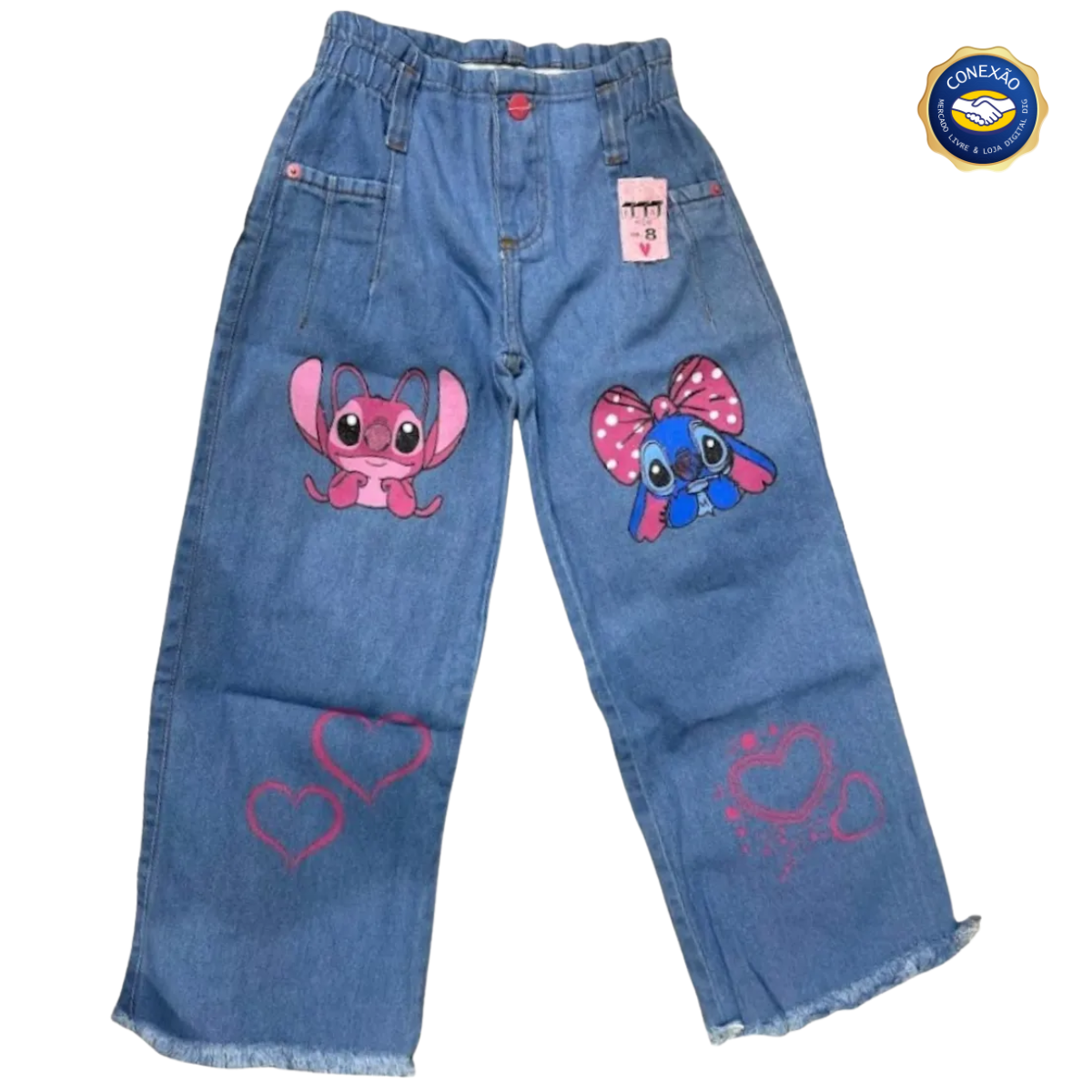 Calça Pantalona Wide Leg Stich - Jeans Infantil Juvenil Larguinha DIG - Loja Digital