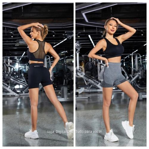Experimente conforto e estilo na academia. Nossos Shorts Yoga Femininos da Loja Digital - DIG, em preto e cinza, são perfeitos para qualquer treino. Feitos com 90% poliamida e 10% elastano. Compra segura e frete grátis #LDD