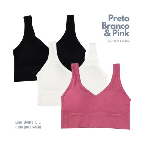 "Descubra o conforto e estilo do Conjunto de Sutiãs Femininos Esportivos Sem Bojo em preto, branco e pink na Loja Digital - DIG! Conforto sem costura para treinos e dia a dia. Garanta o seu conjunto agora e sinta-se elegante em qualquer atividade!"  Alt text: <img src="caminho_para_imagem" alt="Conjunto de Sutiãs Femininos Esportivos Sem Bojo em preto, branco e pink, disponível na Loja Digital - DIG">