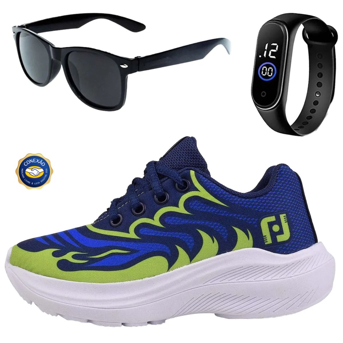 Kit Tênis Infantil Light + Óculos e Relógio - Meninos e Meninas Casual Light