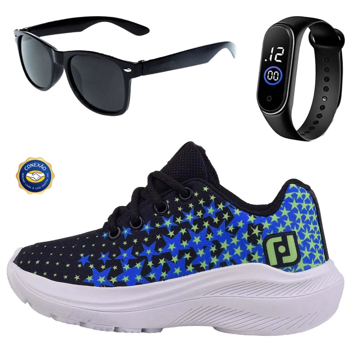 Kit Tênis Infantil Light + Óculos e Relógio - Meninos e Meninas Casual Light