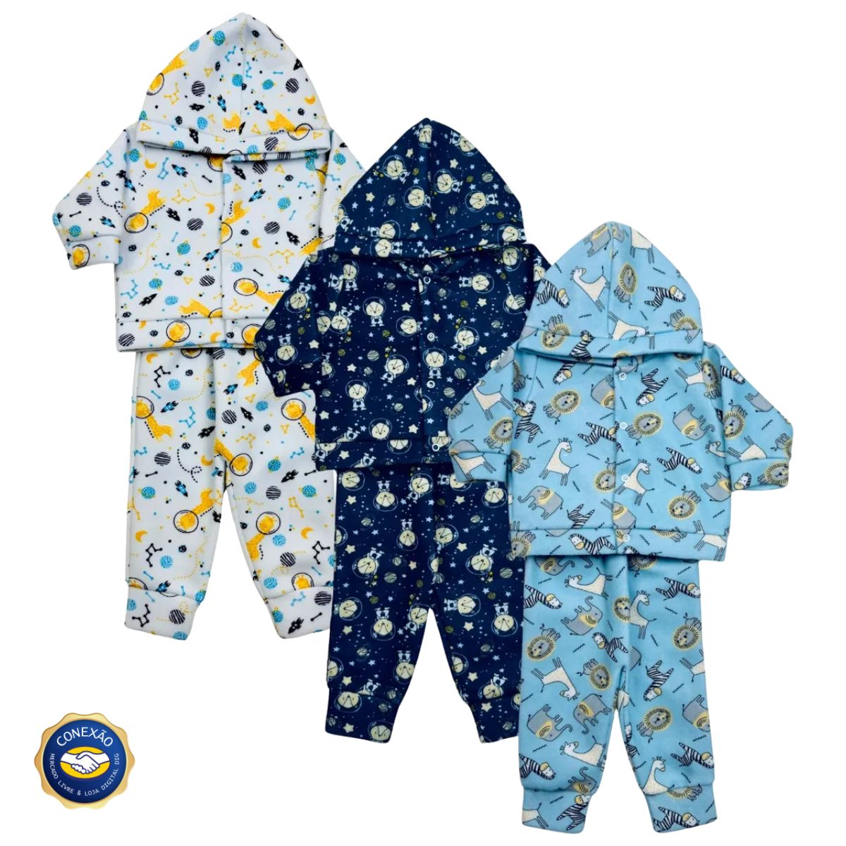 Kit 3 Conjuntos Inverno Bebê Menino - Roupa Soft Quentinha 0-24 Meses Baby Greg