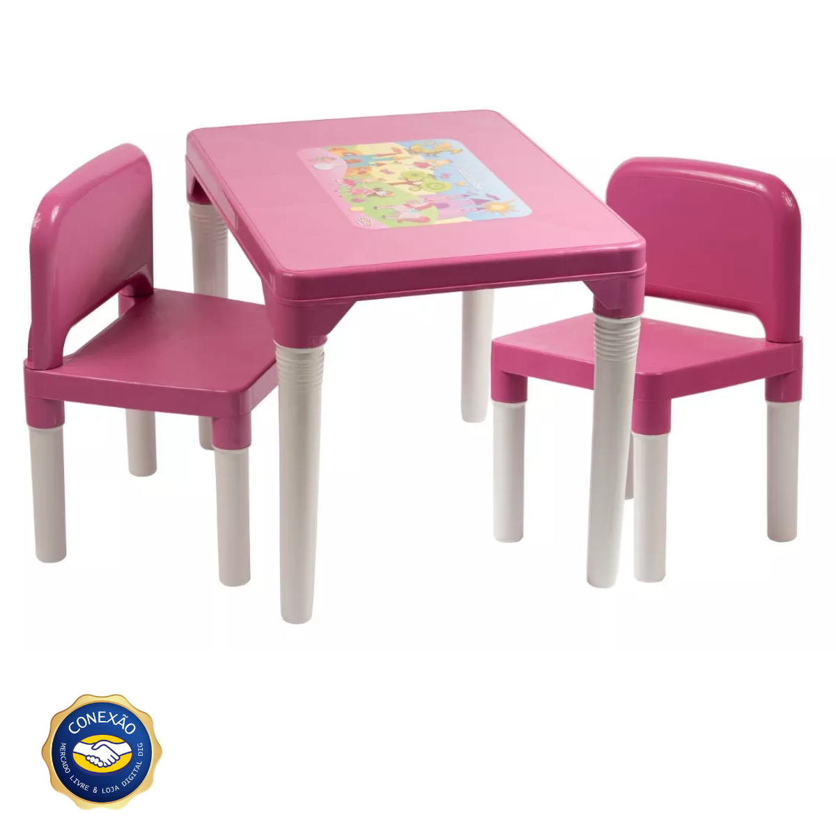 Mesinha Infantil Baby Hercules c/ 2 Cadeiras – Plástico Resistente, Azul e Rosa DIG - Loja Digital