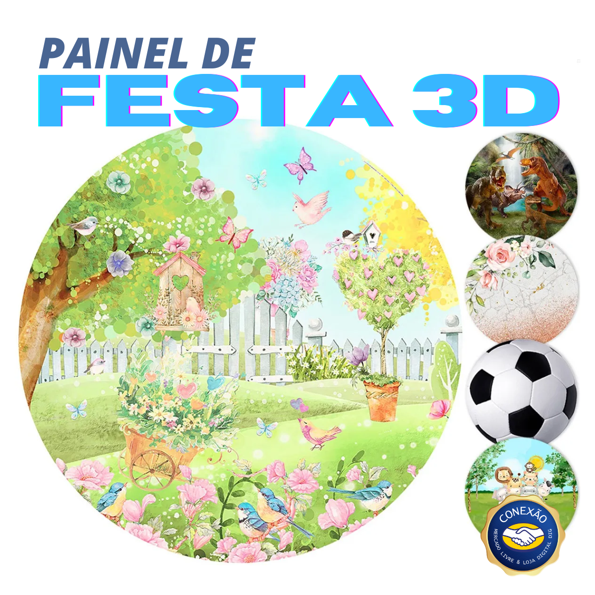 Painel de Festa Redondo 3D - Com Elástico – Fácil de Usar, Tecido Sublimado (1,5m) DIG - Loja Digital