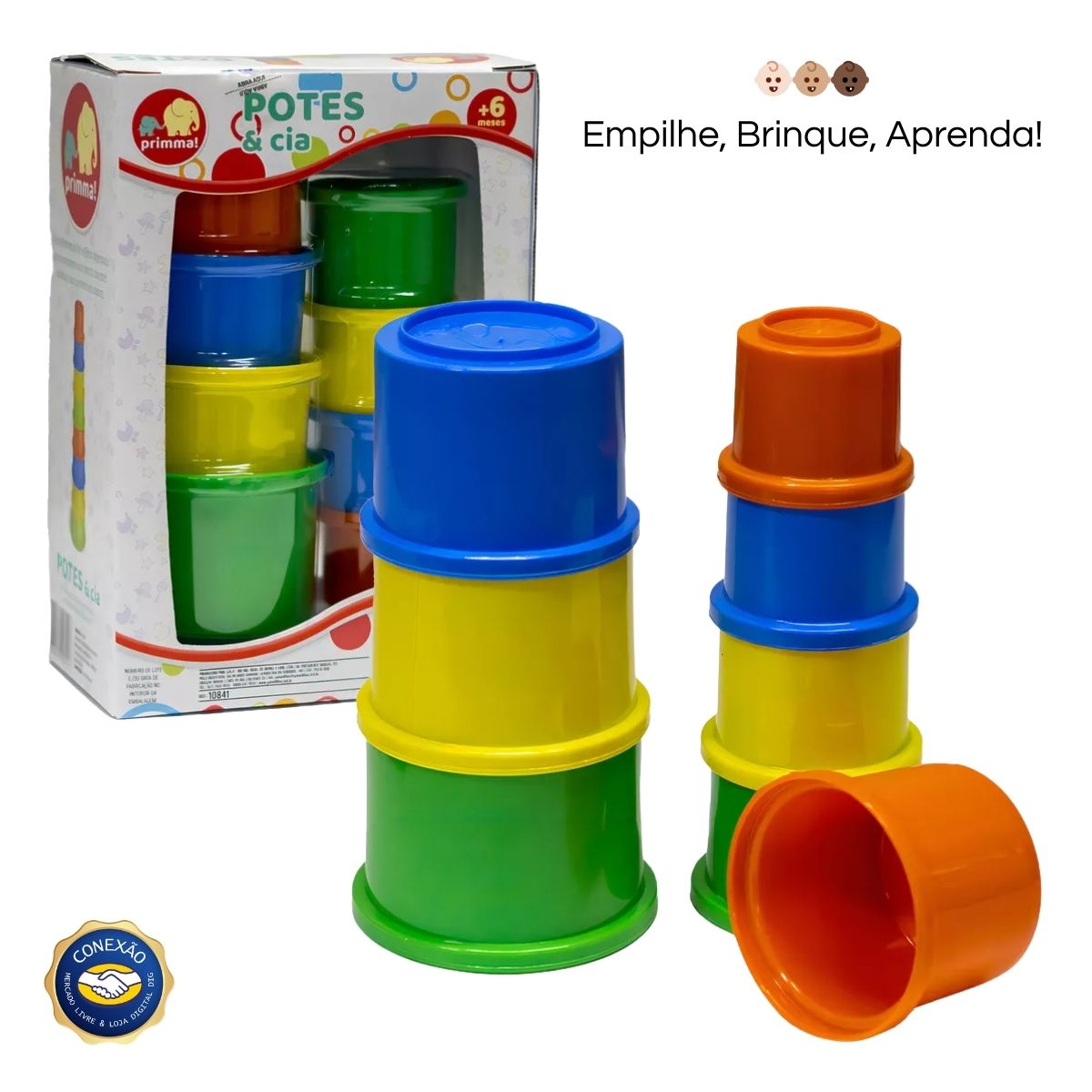 Pais & Filhos - Potes de Empilhar e Encaixar - Brinquedo Educativo para Bebê 6+ Meses Pais & Filhos