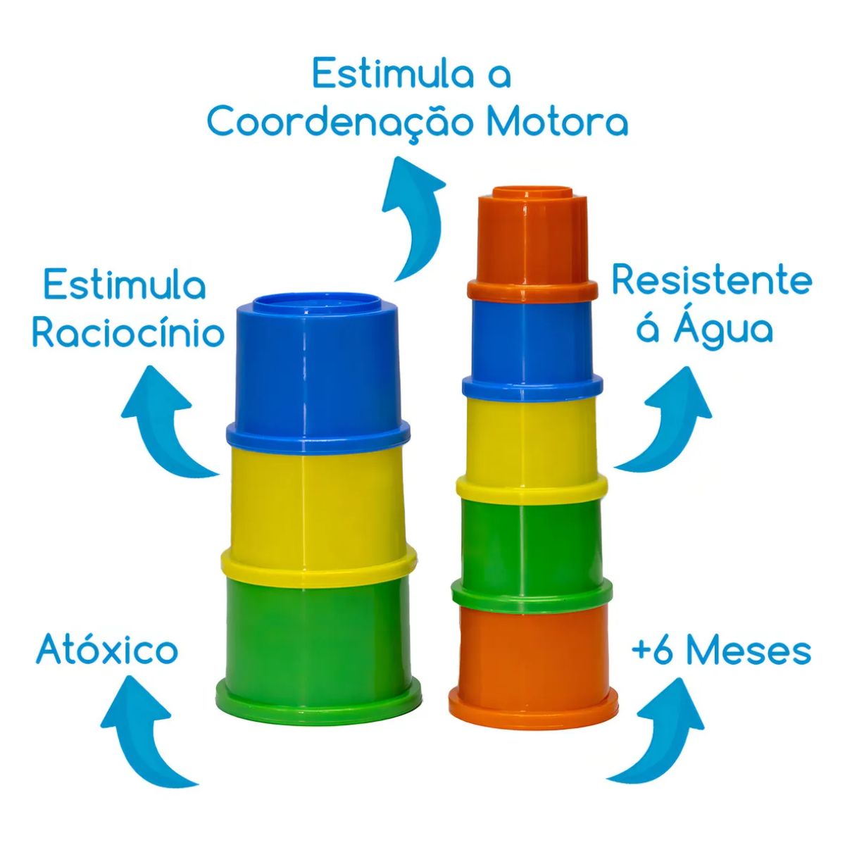 Pais & Filhos - Potes de Empilhar e Encaixar - Brinquedo Educativo para Bebê 6+ Meses Pais & Filhos