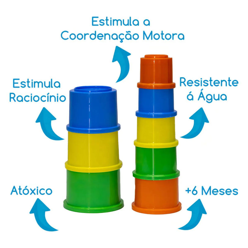 Pais & Filhos - Potes de Empilhar e Encaixar - Brinquedo Educativo para Bebê 6+ Meses Pais & Filhos