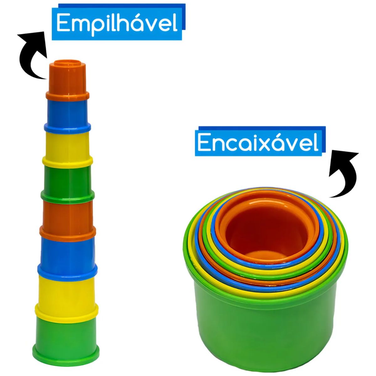 Pais & Filhos - Potes de Empilhar e Encaixar - Brinquedo Educativo para Bebê 6+ Meses Pais & Filhos