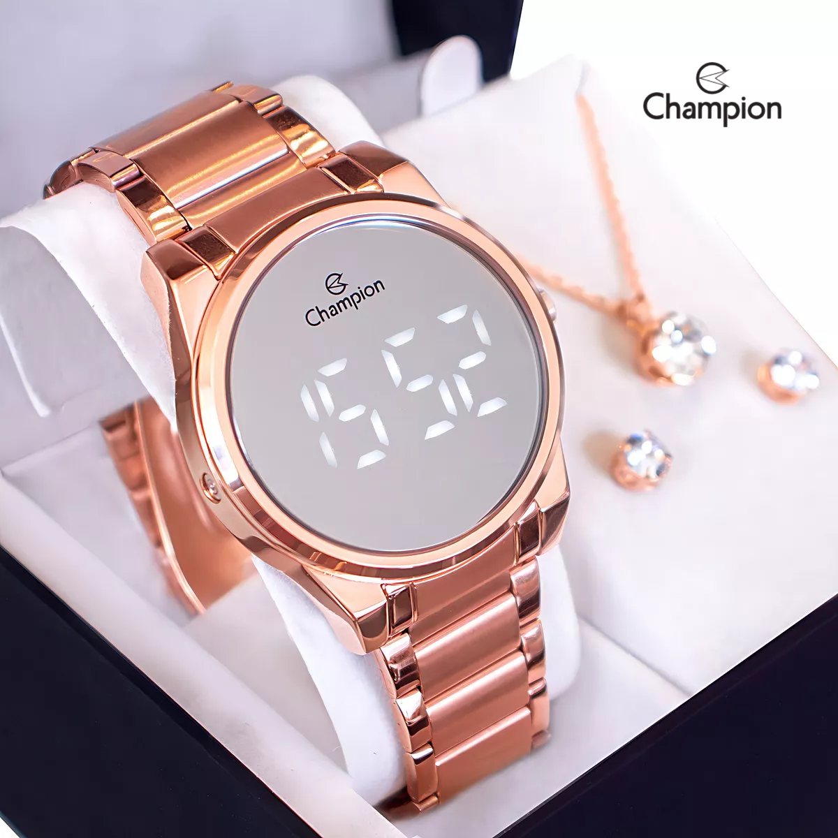 Relógio Champion Rosé + Colar & Brincos – Kit Dia das Mães DIG - Loja Digital