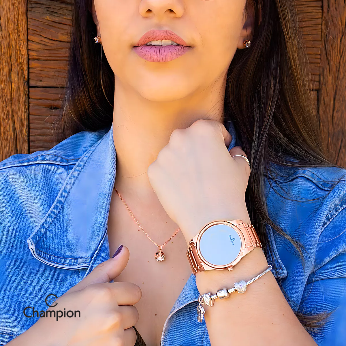 Relógio Champion Rosé + Colar & Brincos – Kit Dia das Mães DIG - Loja Digital